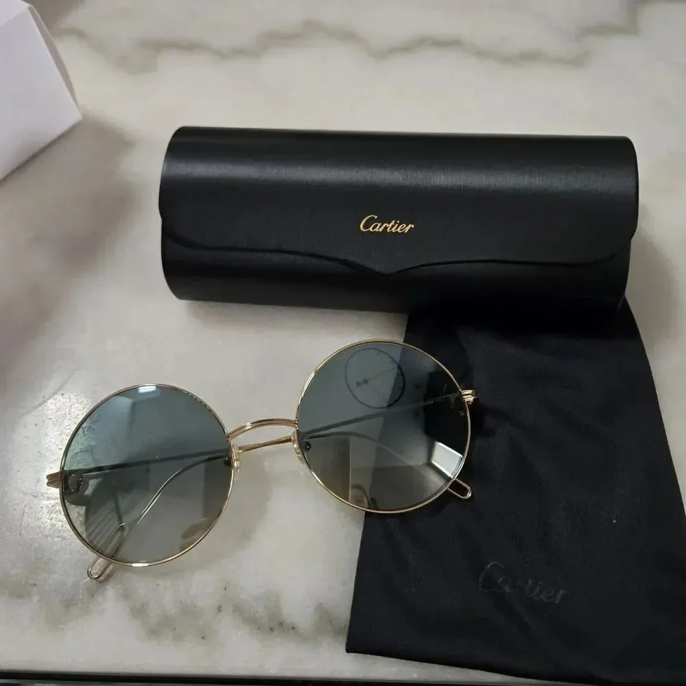 Cartier Round Sunglasses Eyewear Signature C de Cartier CT0156S Gold Auth w/Case
